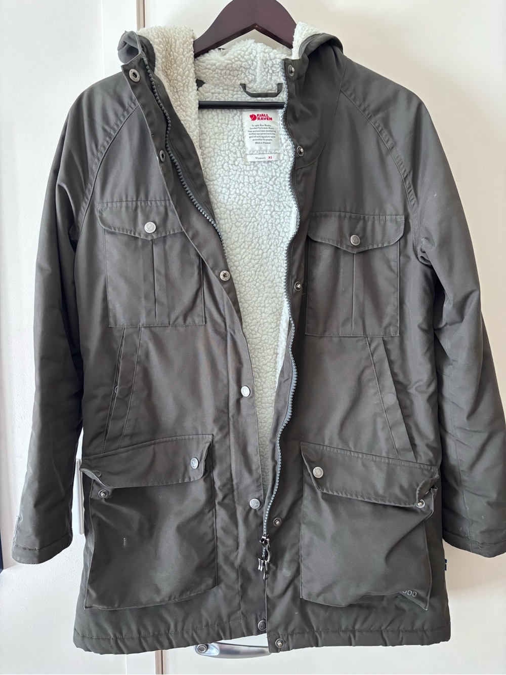 Fjallraven Olive Hooded Sherpa Utility Jacket